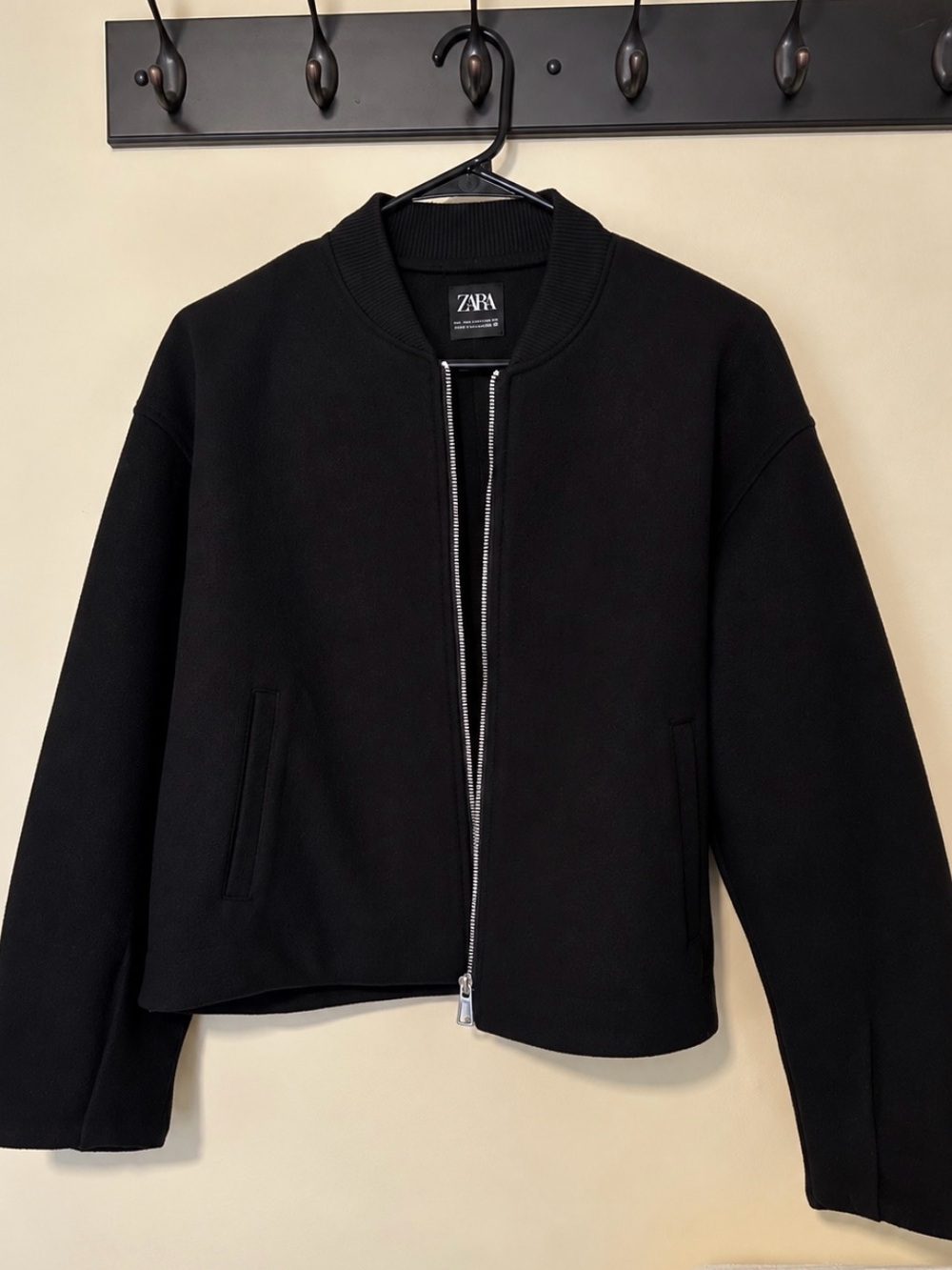 Zara Black Women's Bomber Jacket with Silver Zip